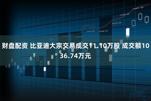 财盘配资 比亚迪大宗交易成交11.10万股 成交额1036.74万元